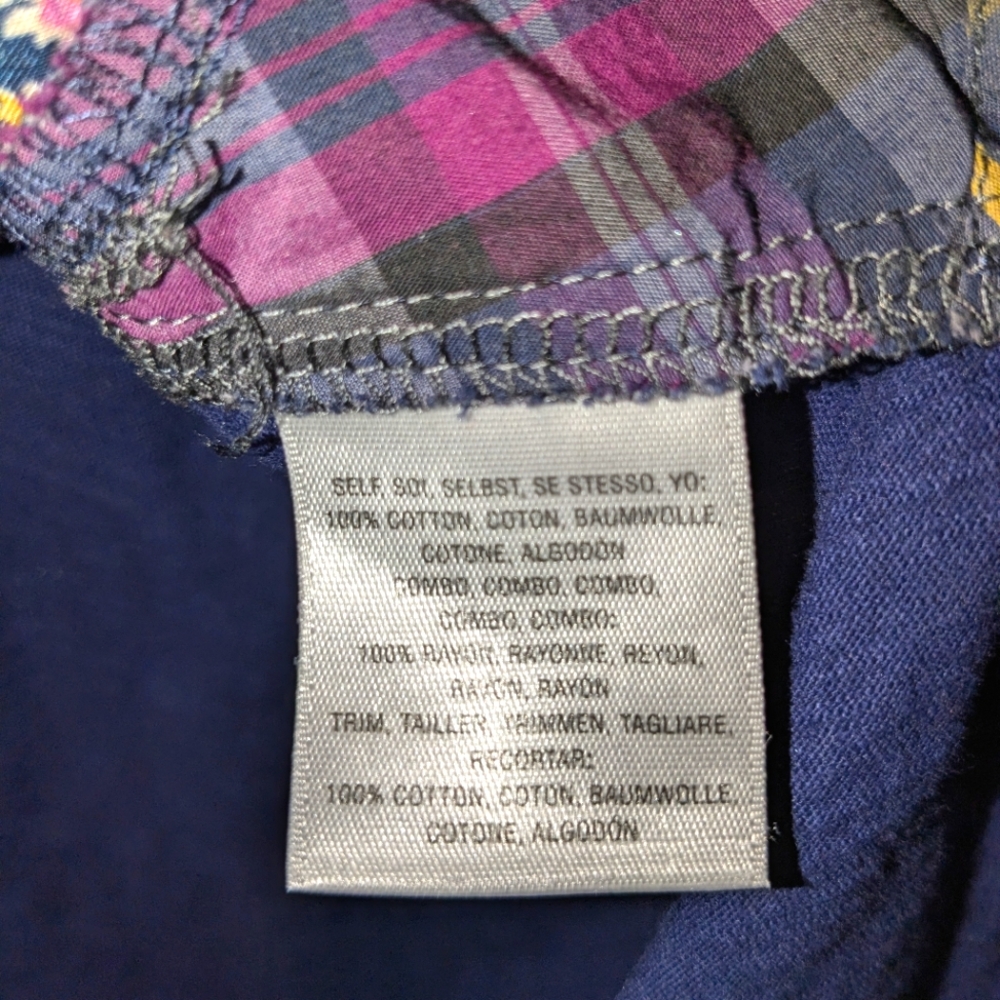 Anthropologie Postmark Women's Navy Pink Floral Plaid Stretchy Boho Top Sz Small - Picture 10 of 11